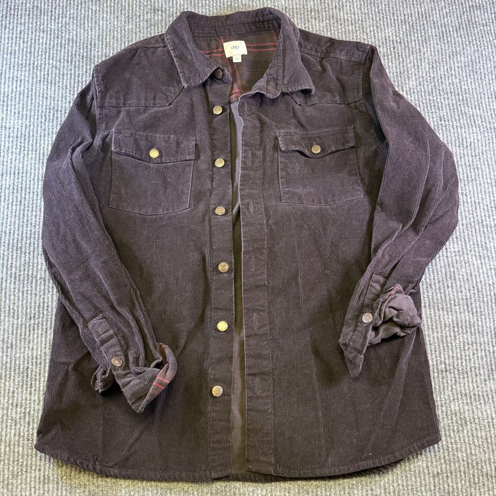 DIP CORDUROY BUTTON DOWN SHIRT LARGE DARK BROWN COTTON WESTERN SNAP FRONT SHIRT